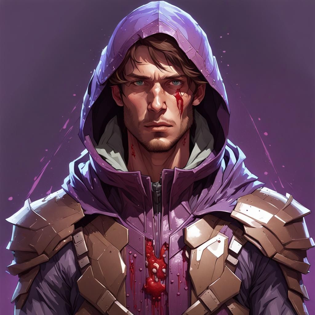 Wounded Man in Futuristic Armor, Digital Art