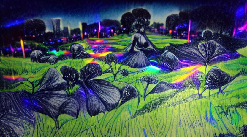 Elysian Fields in Blacklight: 8K Charcoal Drawing