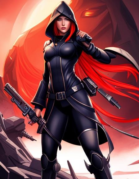 Futuristic Samurai Woman with Guns, Digital Art