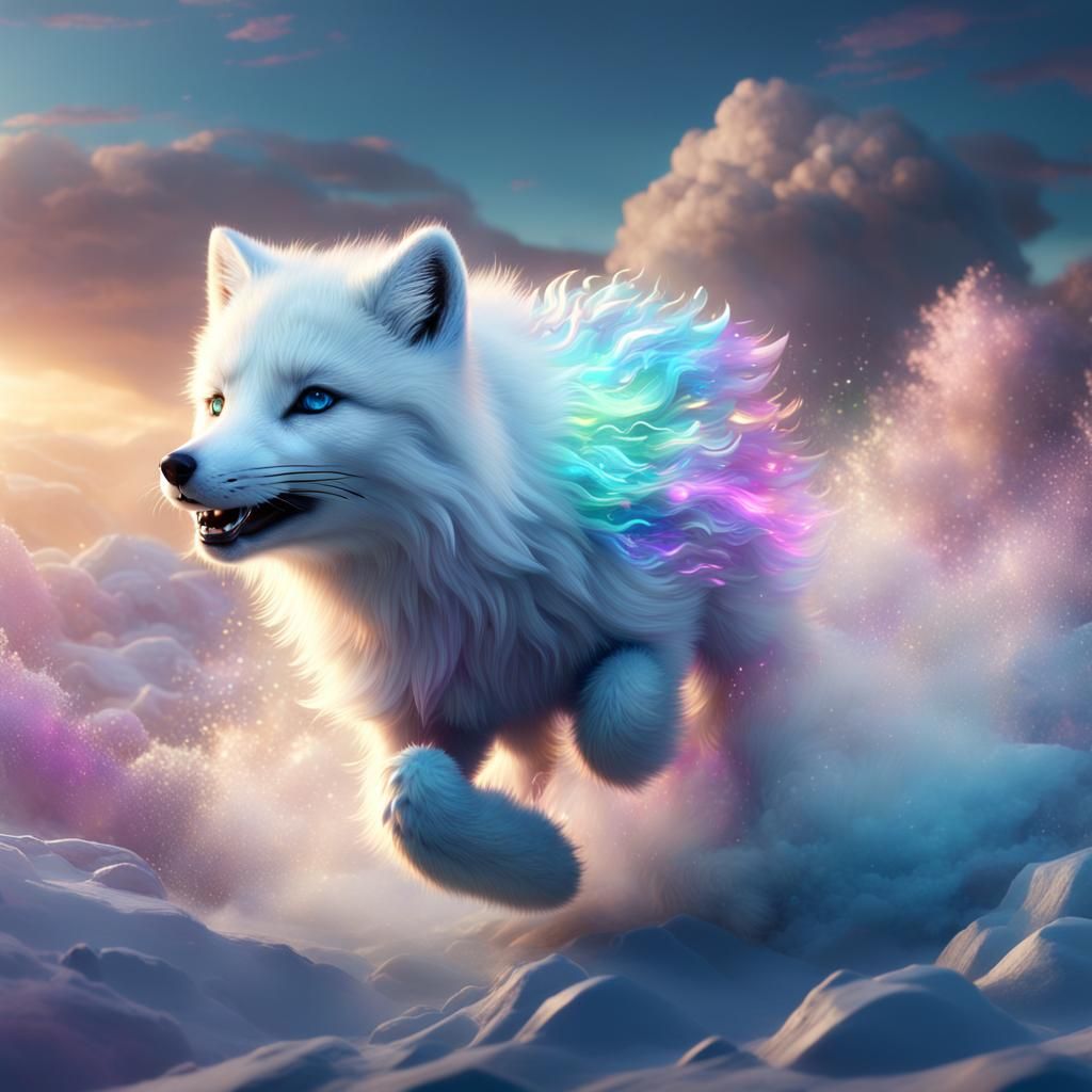 Arctic Fox Runs Through Clouds: Fantasy Concept Art