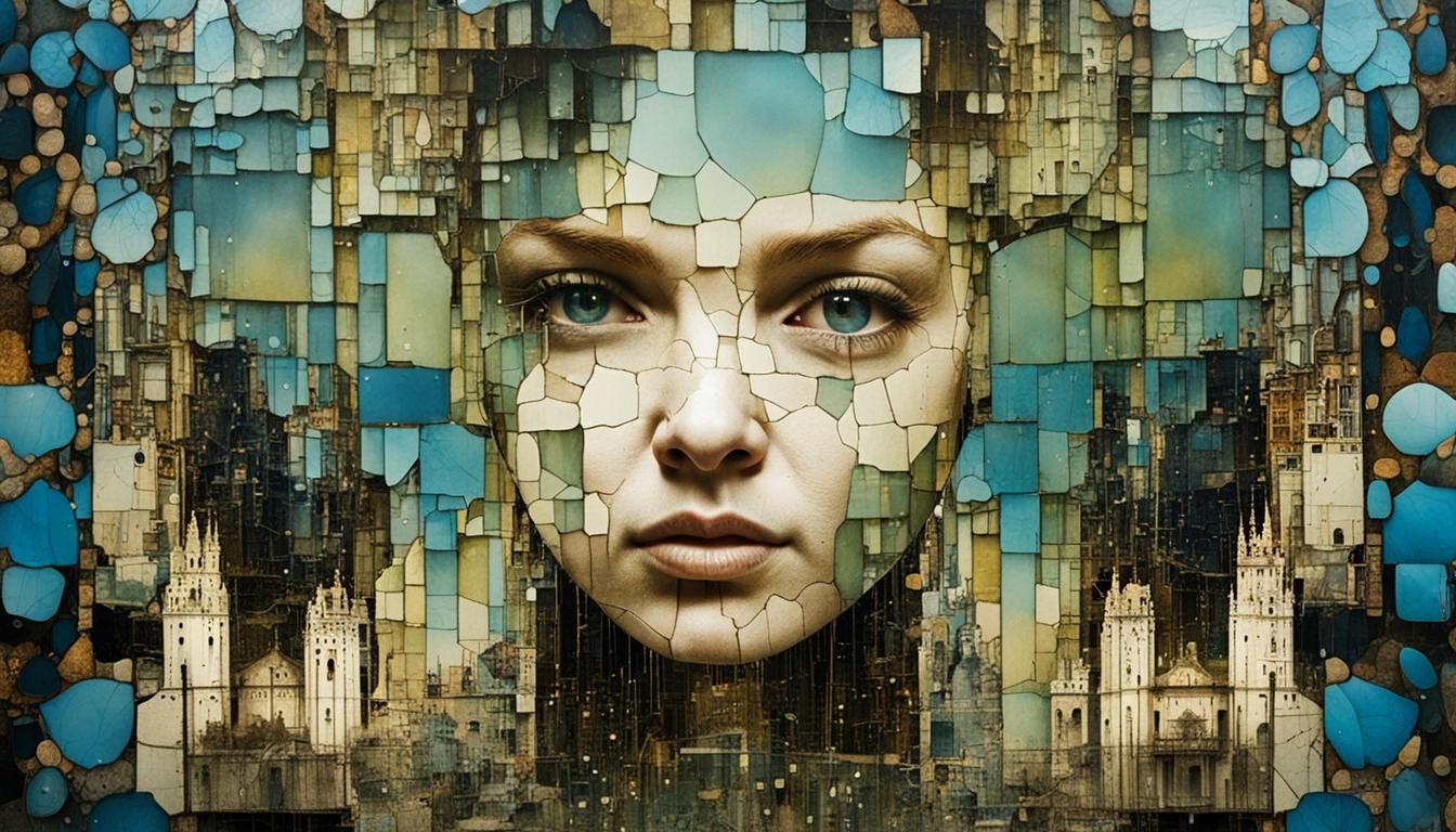 Cyborg Pet Inside Art Castle Mirror, Double Exposure