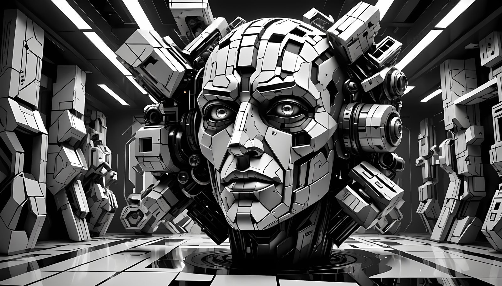 Futuristic Cubist Sculpture in Liminal Space