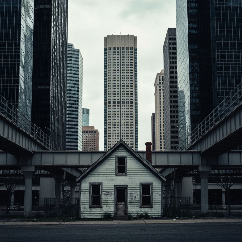 Sad Abandoned House in Modern City