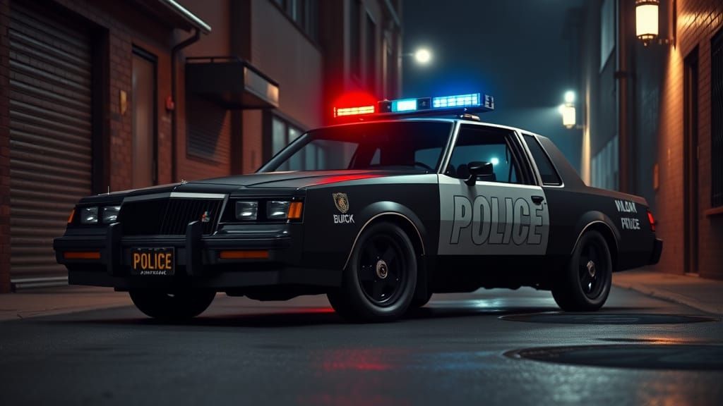 1980s American Police Muscle Car in Urban Alley