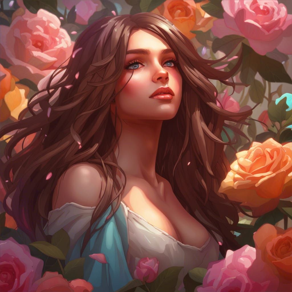 E-Girl Portrait Surrounded by Roses in 8K