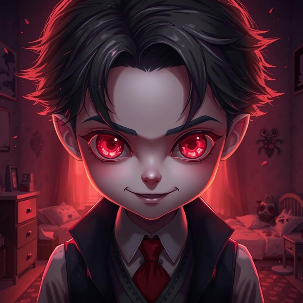 Chibi Anime Vampire Prince with Crimson Aura