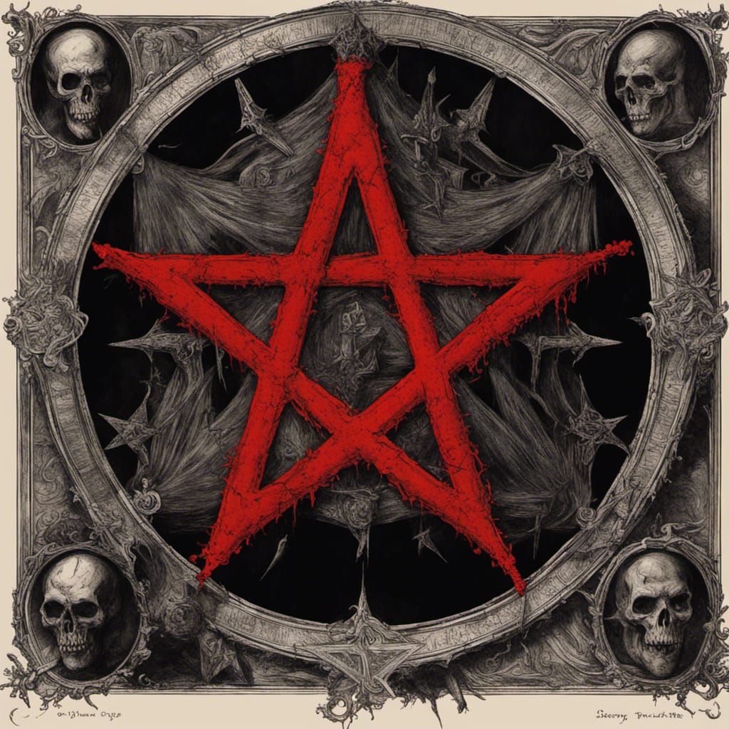 Pentagram on Medieval Book Page in Black Metal Style
