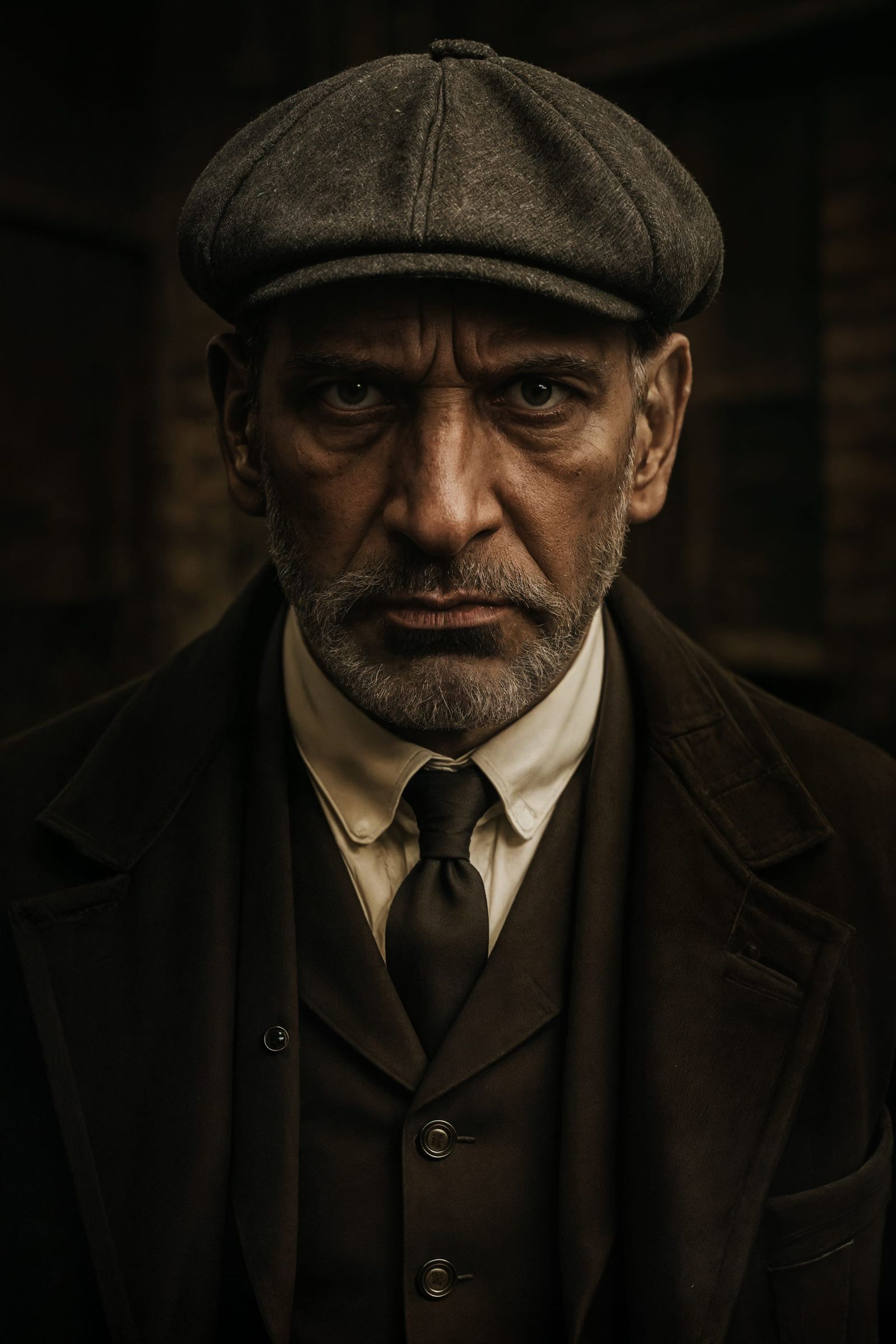Peaky Blinders Style Portrait of Stern Man