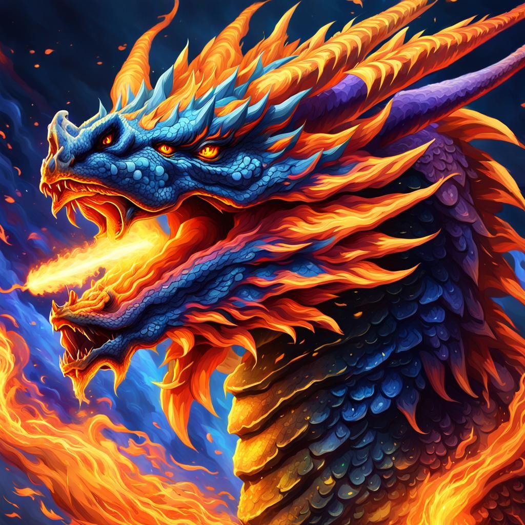 Anime Fire Dragon Breathing Fire Concept Art