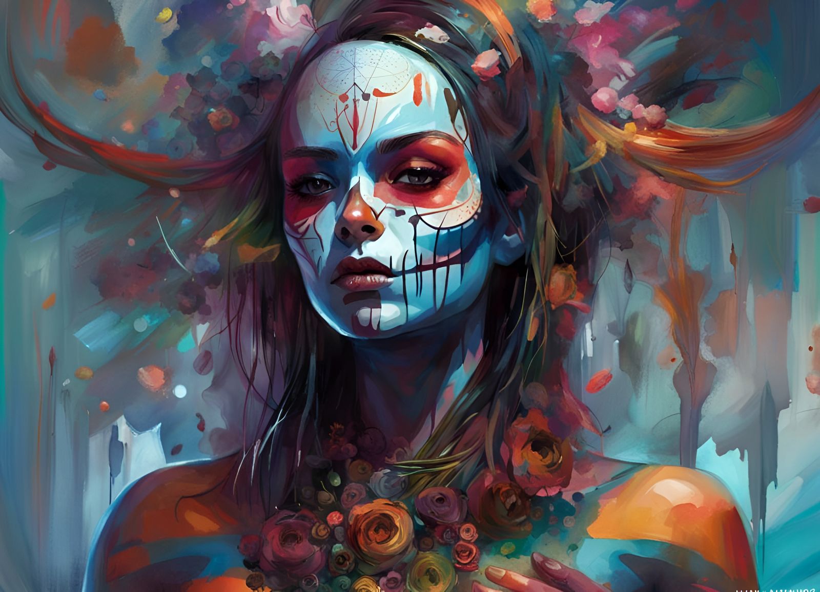 Sinister Santa Muerte Mask in Dark Fantasy Style