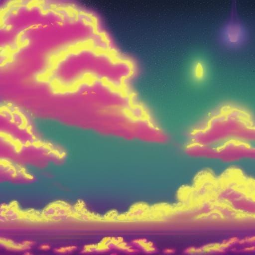 Synthwave Temple City Floating in Neon Sky