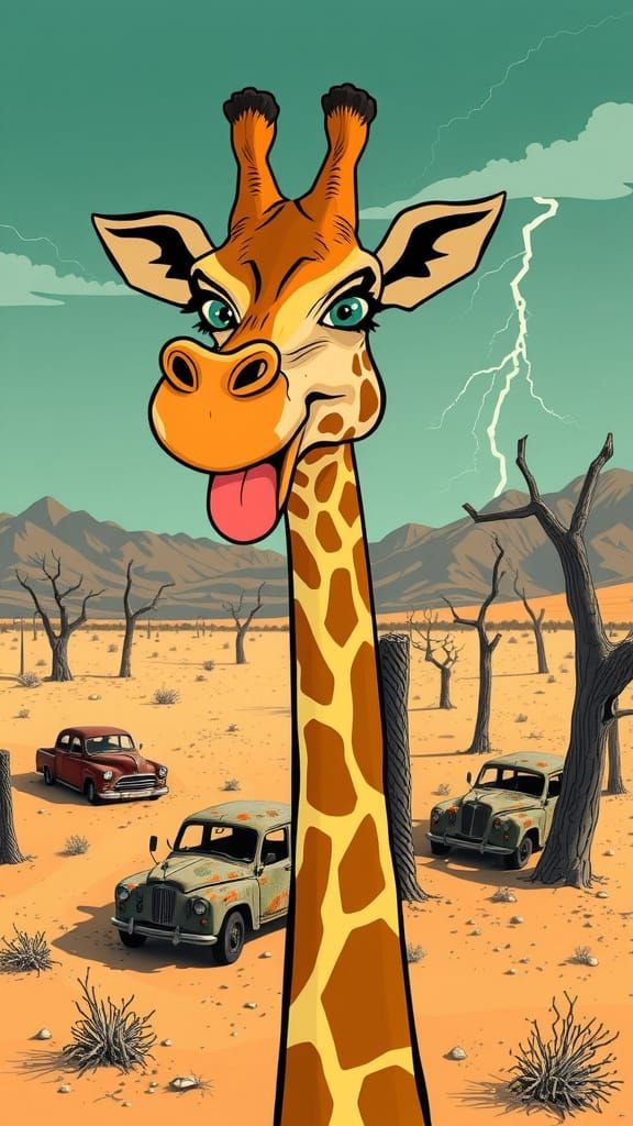 a vibrant comic caricature of a giraffe