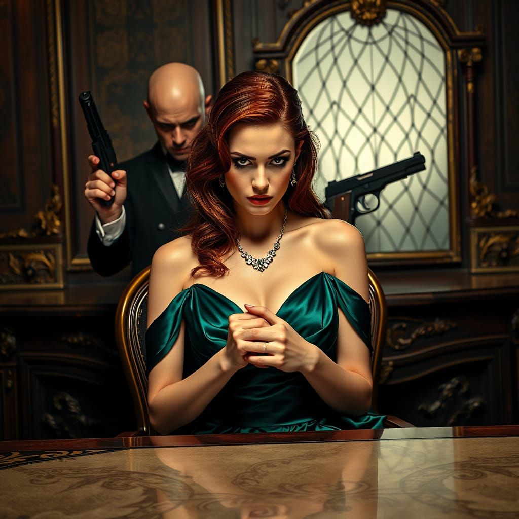 Dramatic Woman with Hitman, Art Nouveau Style
