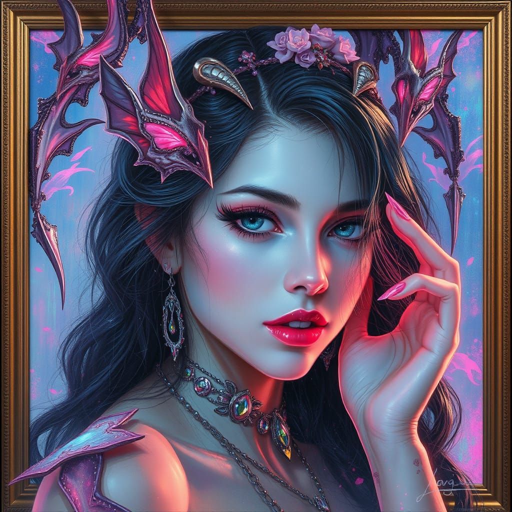 Vaporwave Tiefling in Holographic Oil