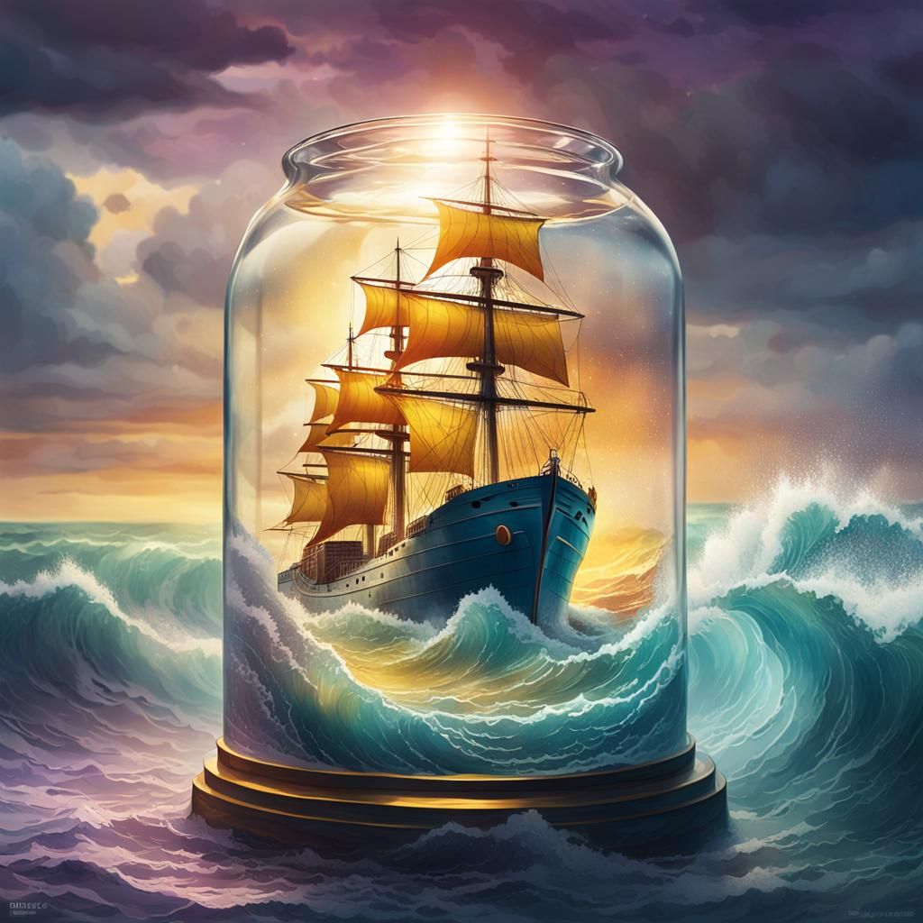 Ship in a Bottle Amidst Stormy Seas