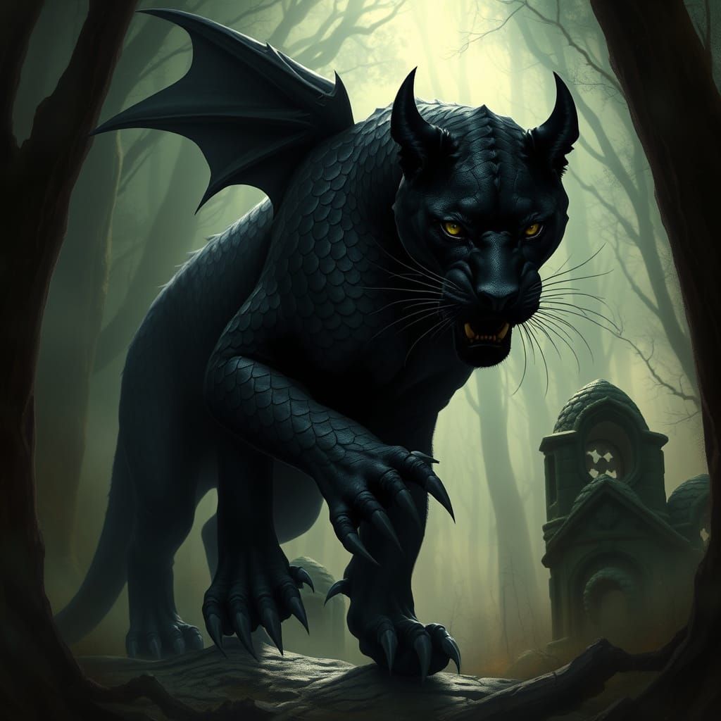 Dragon Scaled Panther in Mystical Forest