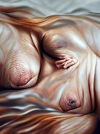 Hyperrealistic Nightmare: Nude Figures in Disturbing Scene
