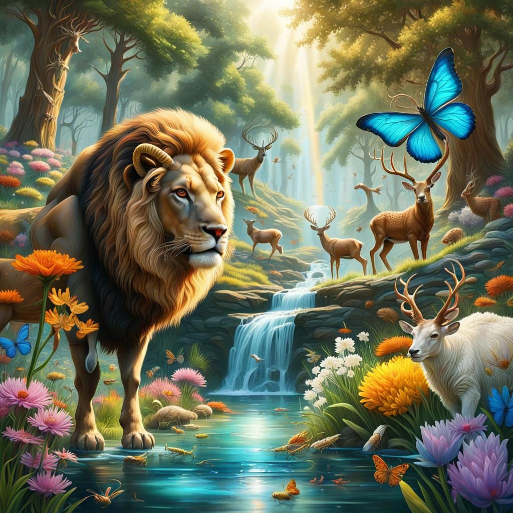 Hyperrealistic Treasure of Wisdom with Animals and Nature