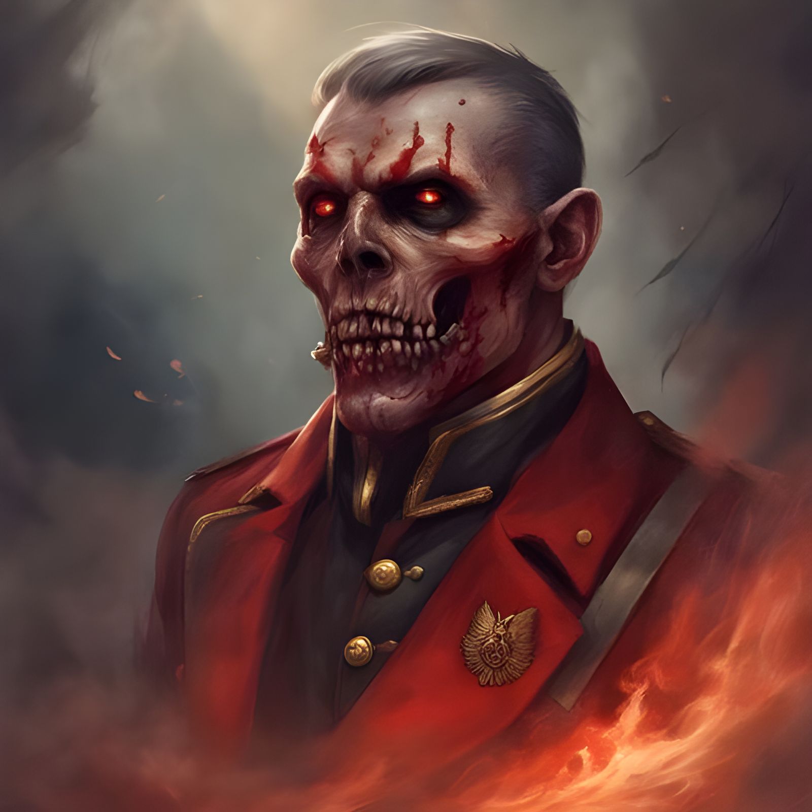 Creepy Zombie British Officer Portrait on Battlefield