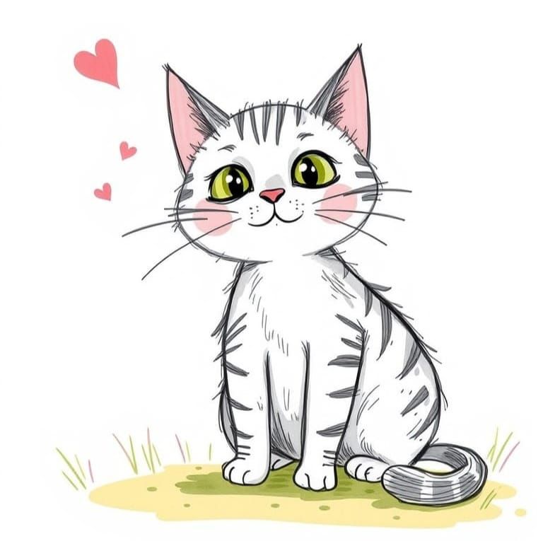 Whimsical Feline Portrait in Sketchy Playful Style