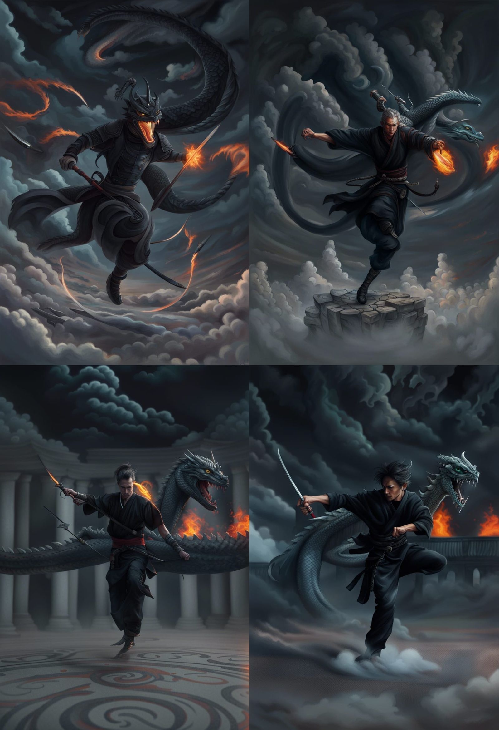 Ninja Dragon Fight in Hyperreal Style