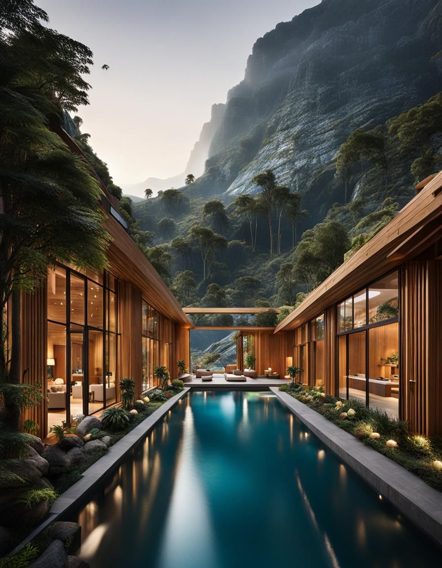 Indoor Bathhouse with Artificial Mountains and Pool