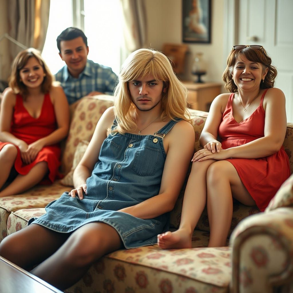 Wholesome Family Moment in 1960s Style