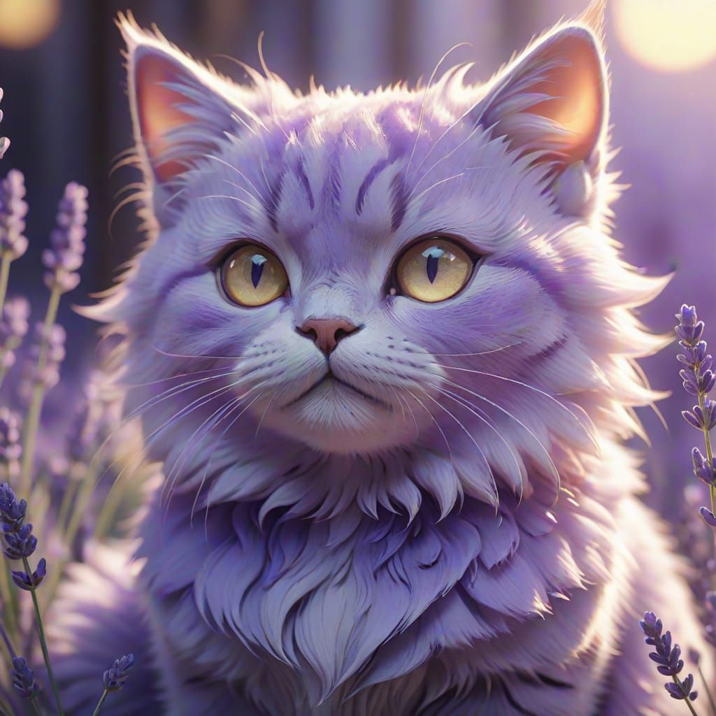Lavender Cat in 3D Anime Art Style