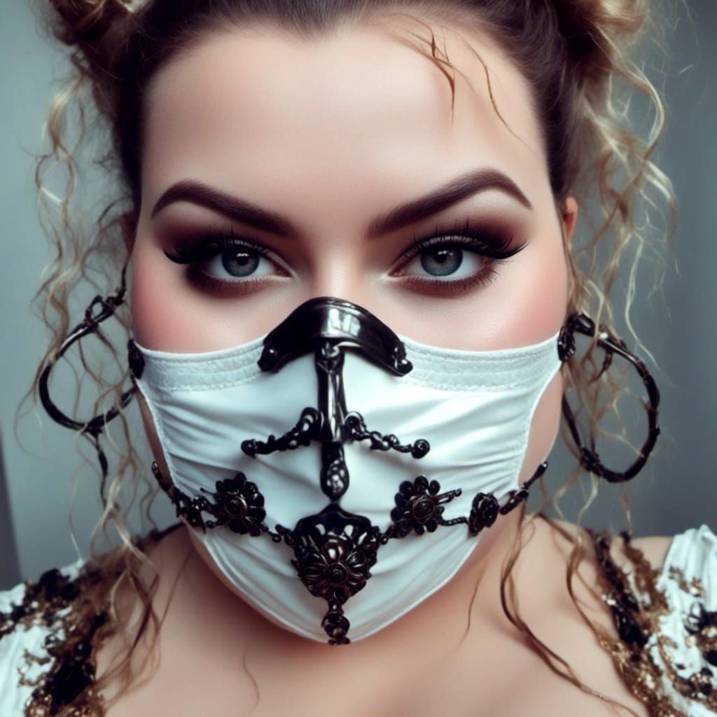 SSBBW Girl in Medical Latex Mask, Cyberpunk Style
