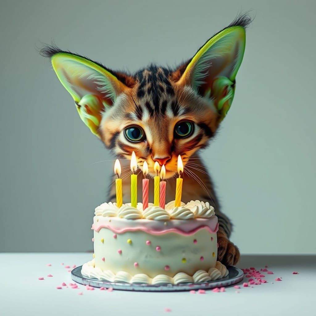 Vibrant, Postmodern Neon Lynx-Kitten Hybrid Makes Whimsical...