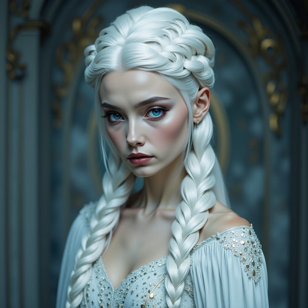 Ethereal Woman with Braided Hair in Fantasy Style