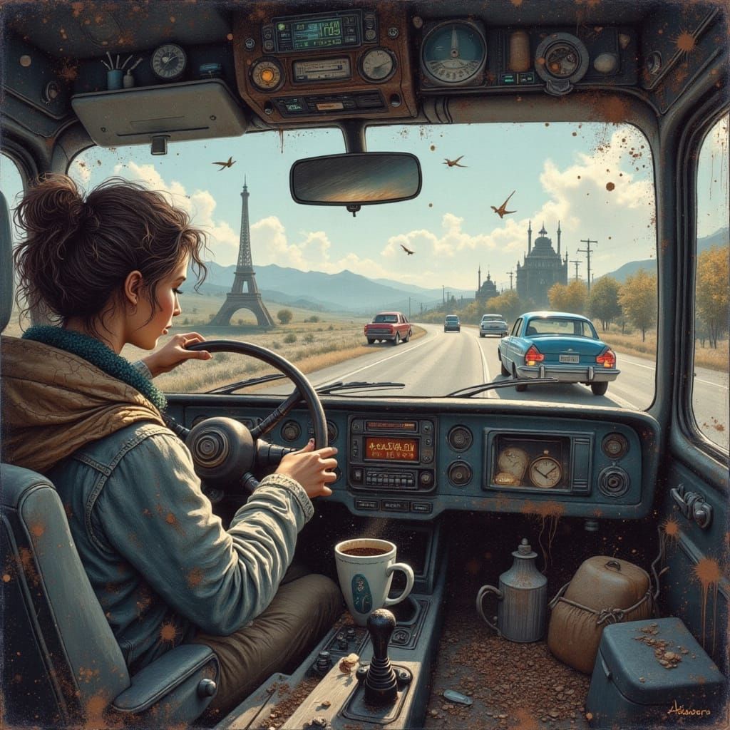 Truck Driver's Coffee Break: Surreal Art