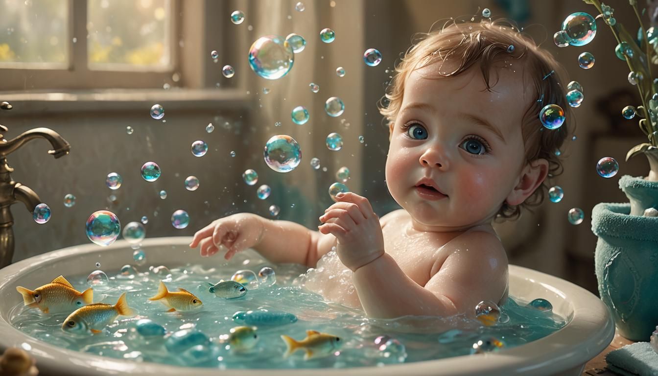 Baby Bathing in Ethereal Fantasy Style