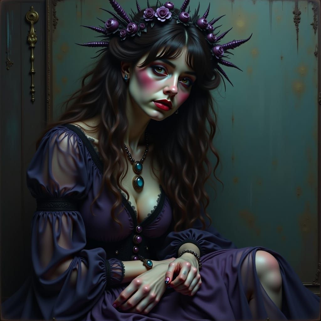 Sorrowful Woman in Ethereal Twilight