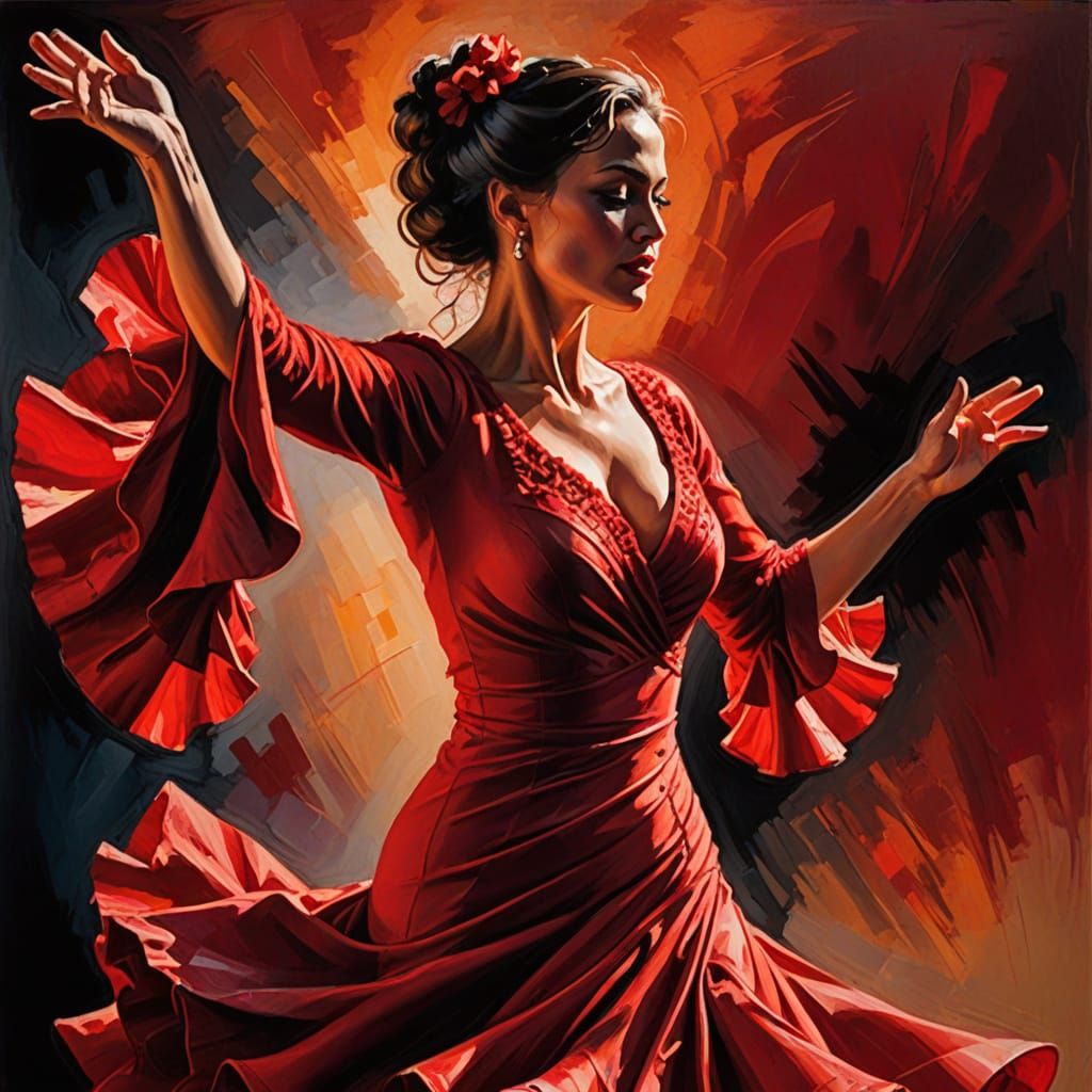 Flamenco Dancer in Motion: Impressionist Oil Painting