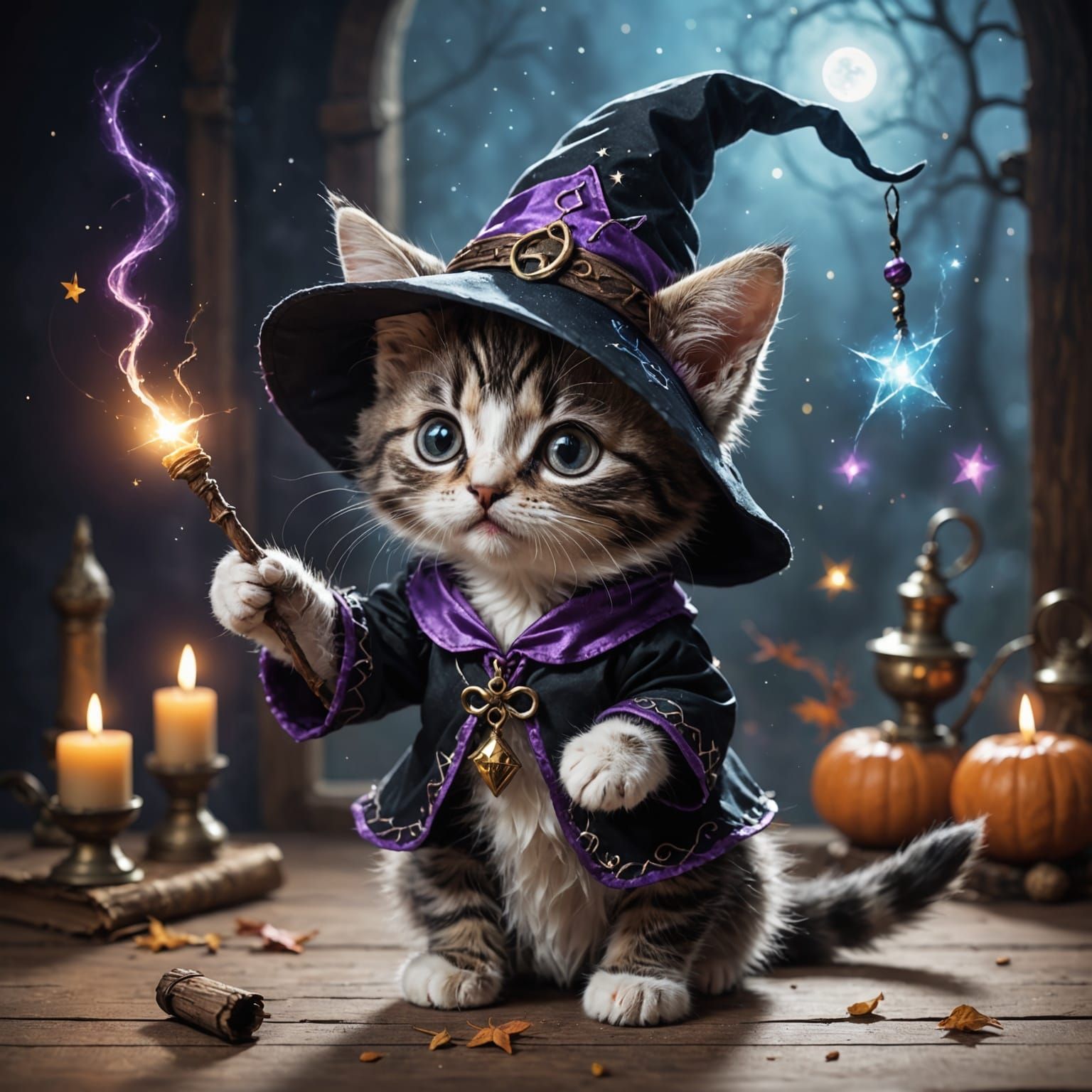 Cute Witch Kitten Conjuring Magical Spell
