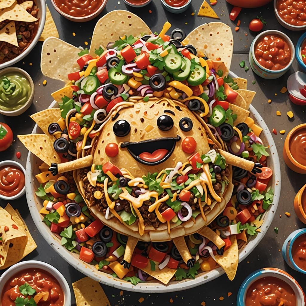 Walking Taco Character on a Salsa Bowl