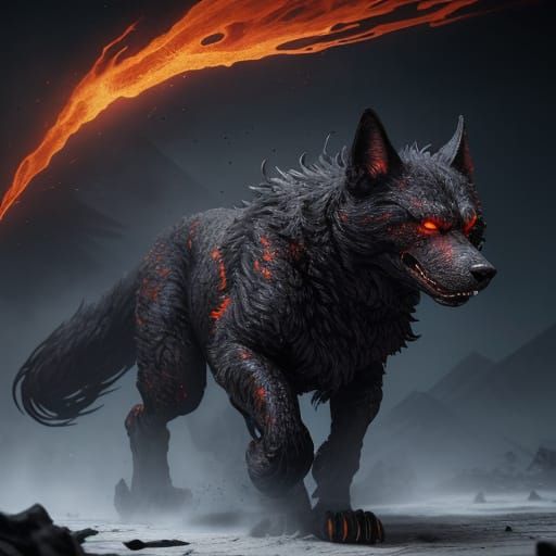 The Cinder Harrower: A Shadow Hound with Burning Eyes