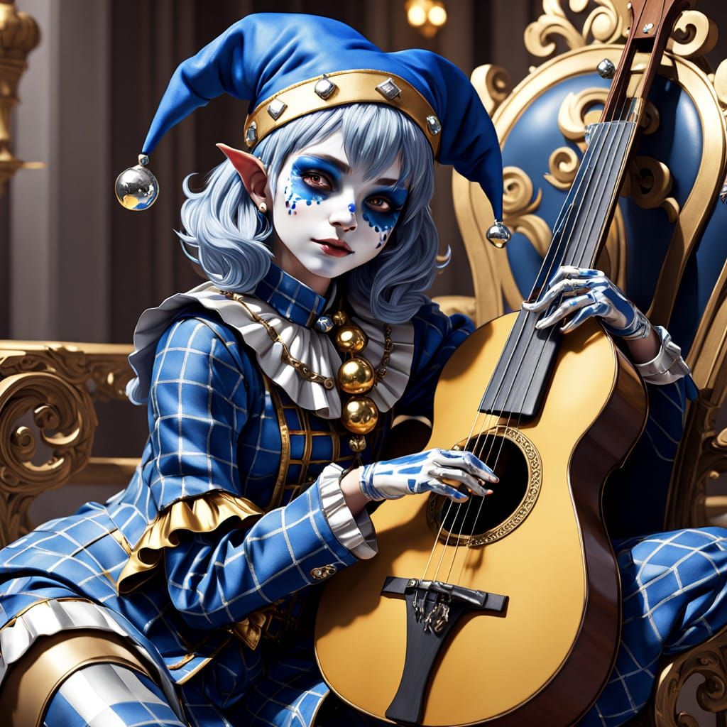 Elegant Female Jester in Golden Throne