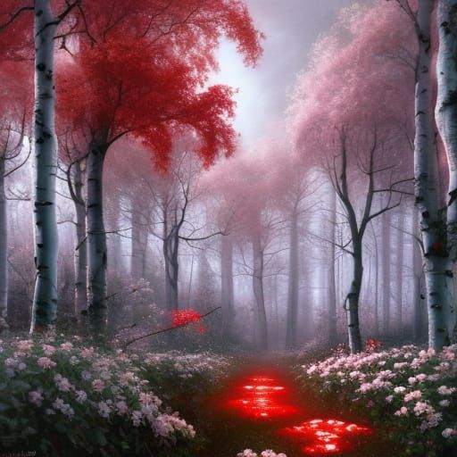 Gothic Rose Garden in Crimson Aspen Forest