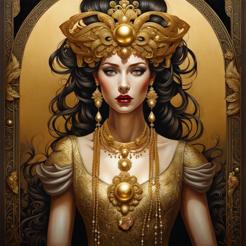 Beautiful Woman in Gold Dress, NightCafe Presets Example: Ar...