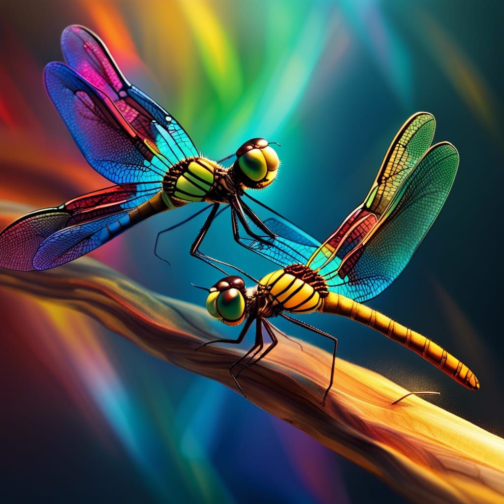 Hyperrealistic Dragonflies Dancing: Splash Art Concept