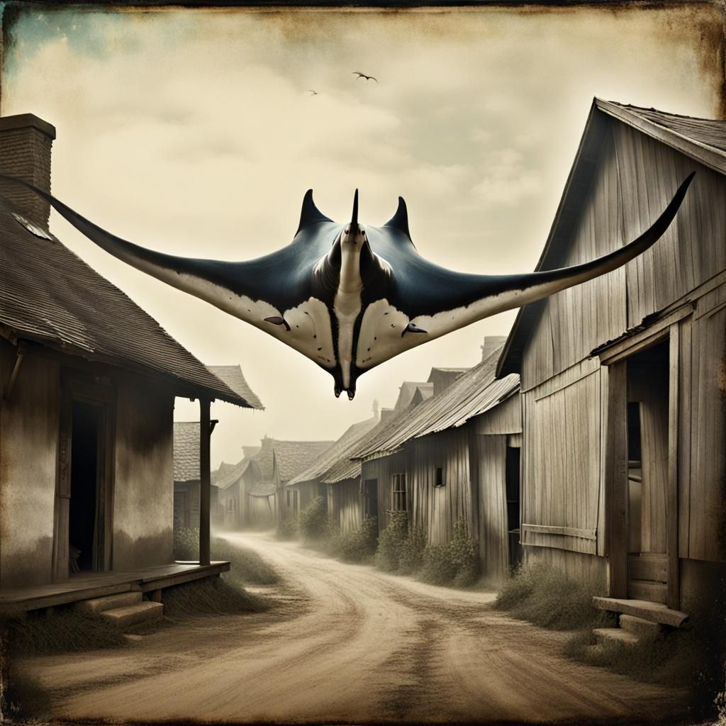 Manta Ray Flies Over Abandoned Western Town