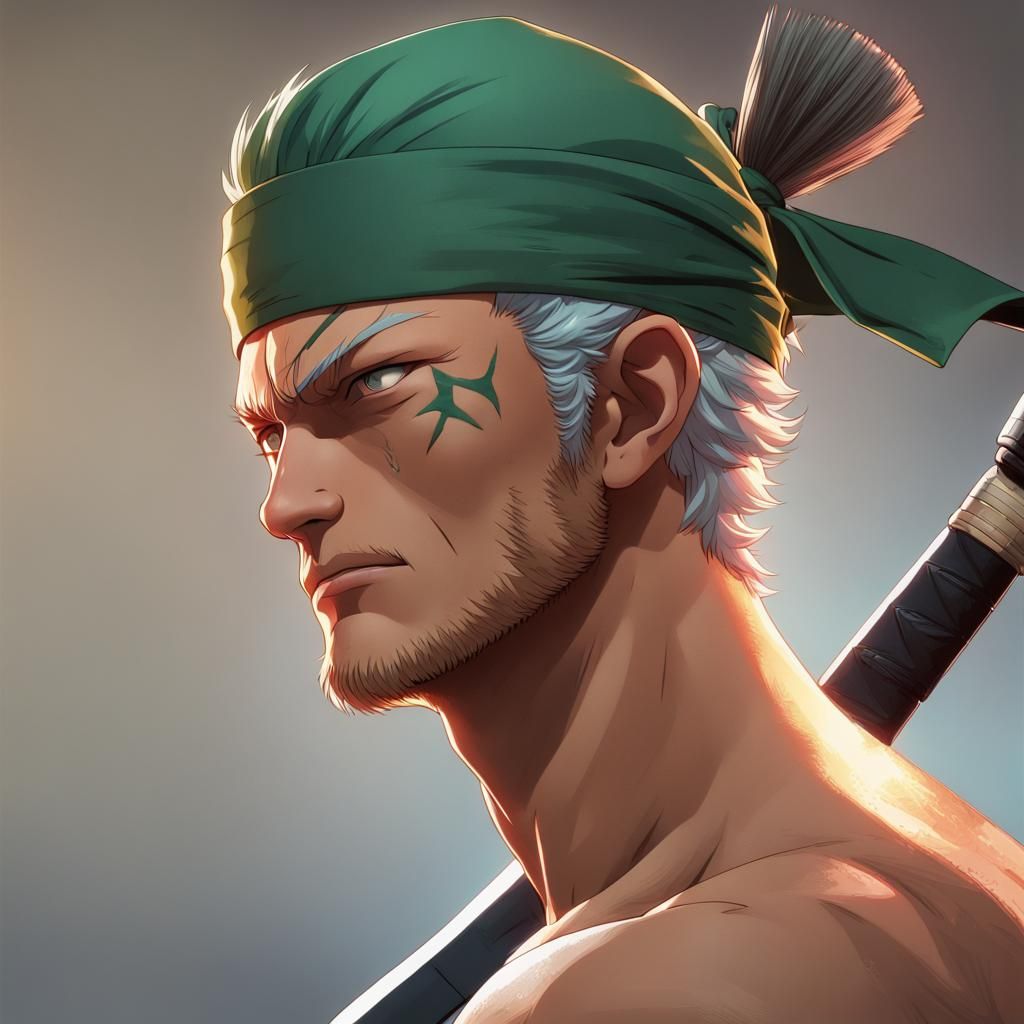 Roronoa Zoro Portrait in Hyperdetailed Style