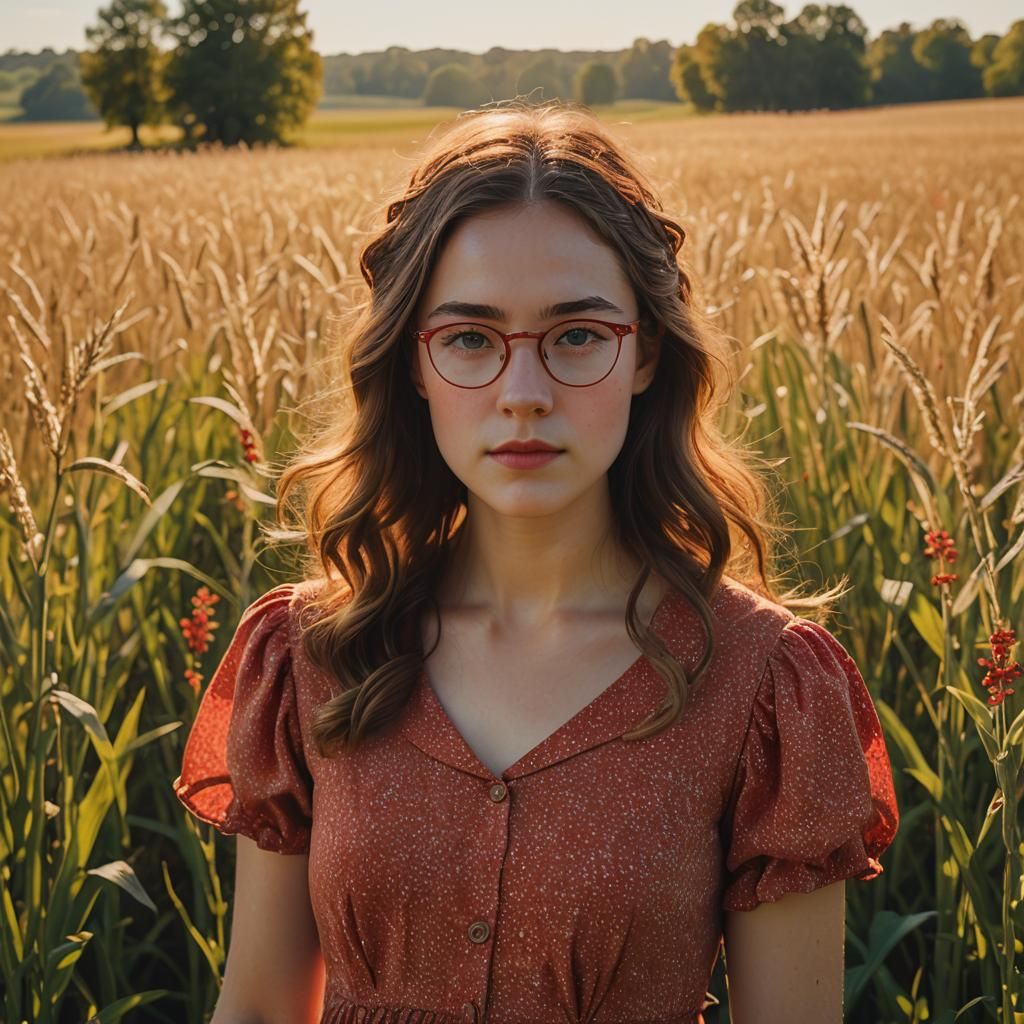 Young Woman in Red Dress: Impressionist Portrait