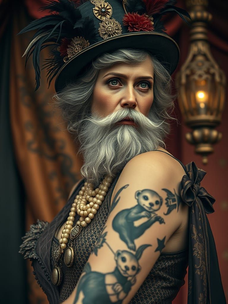 Bearded Lady's Ferret Tattoo in 1920s Freak Show