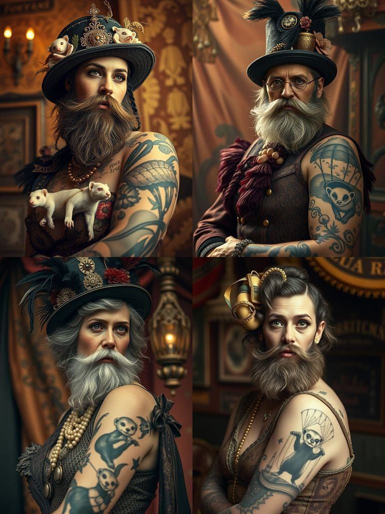 Ferret Parachute Tattoo on Bearded Lady, 1920s Style