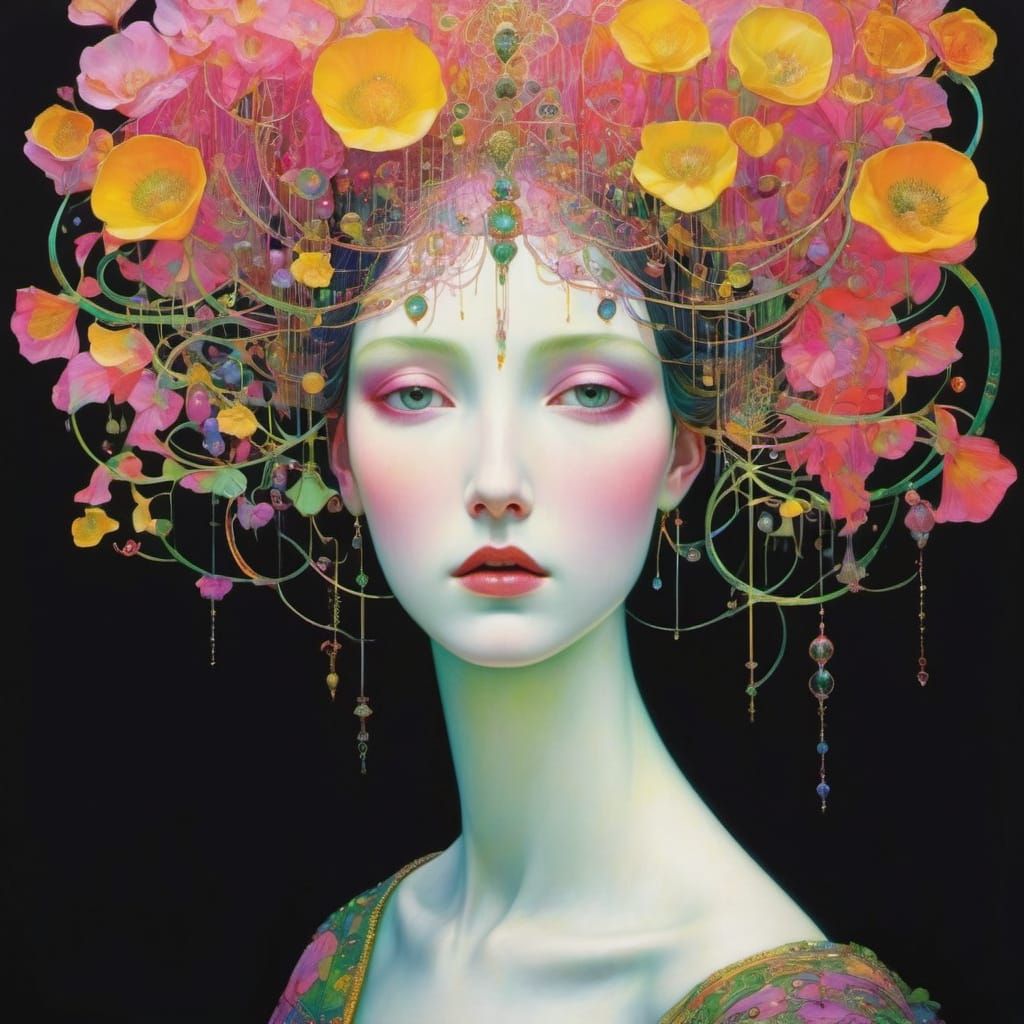 Magical Surrealism: Entangled Pink, Yellow, and Green Landsc...