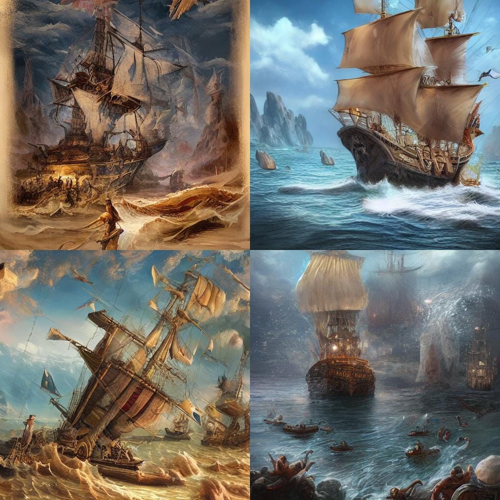 Pirate Ship on Island with Buried Treasure