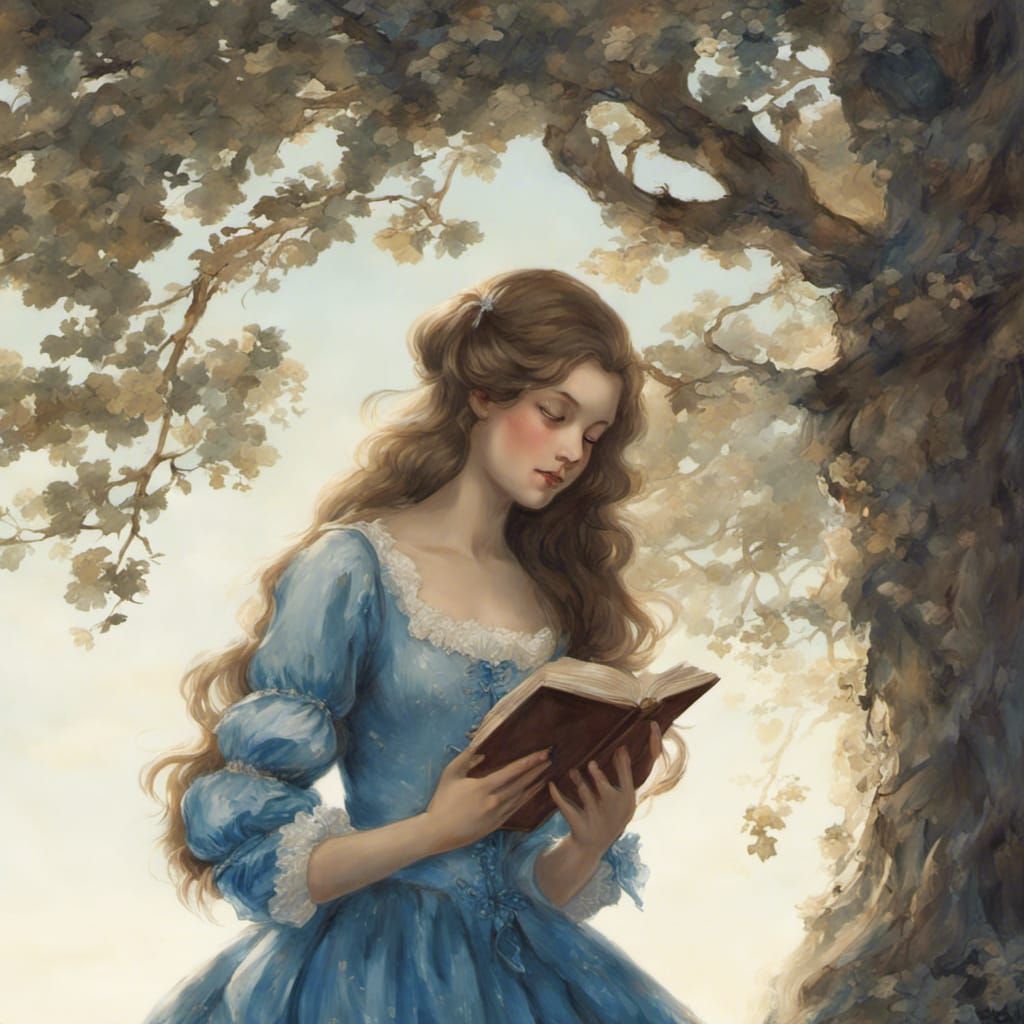 Girl Reading Book in Rococo Style
